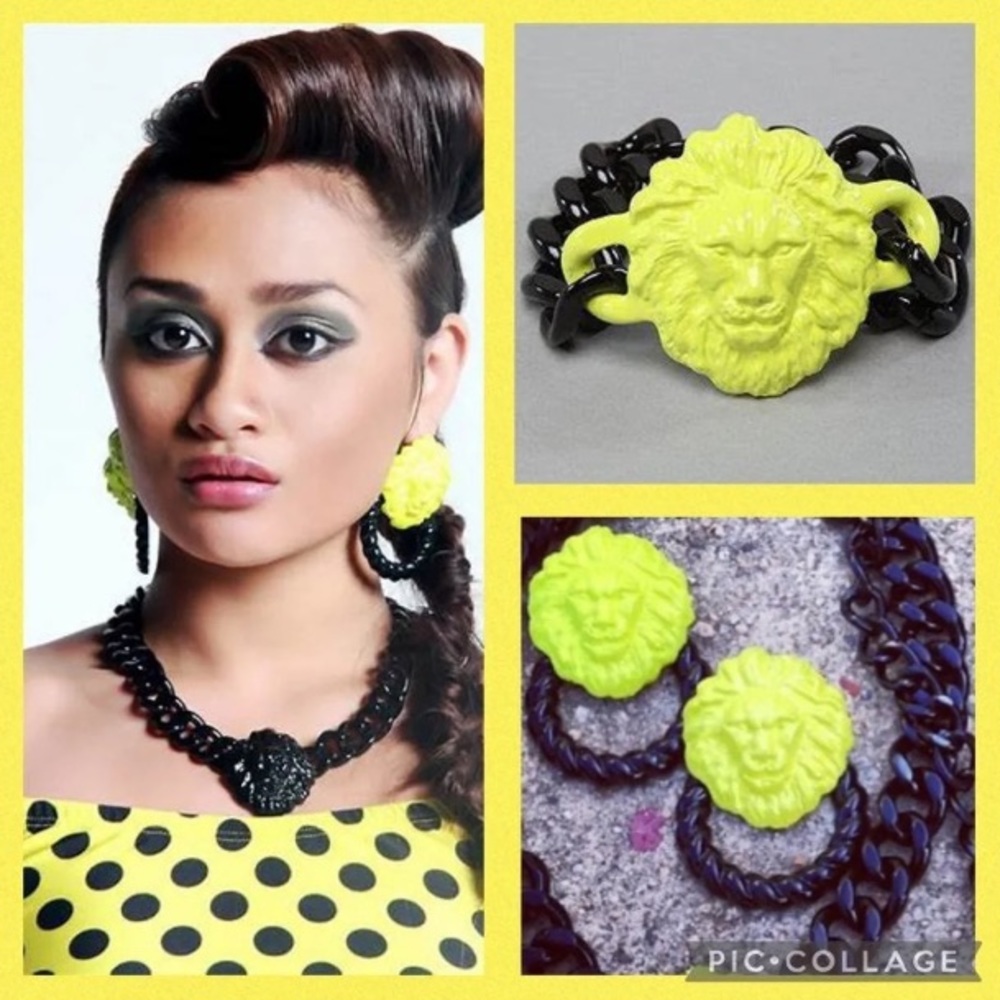 COPY - MELODY EHSANI NEON YELLOW & BLACK QUEEN OF THE JUNGLE EARRING AND BRACEL…